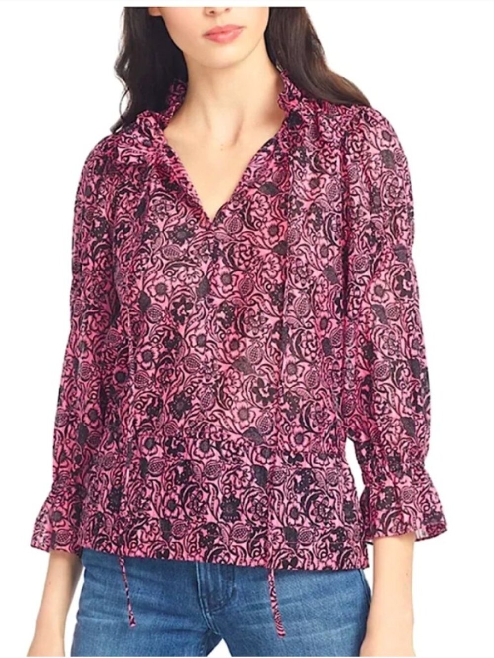 Derek Lam 10 Crosby Pink Floral Ruffle Blouse Size 6 Feminine Top